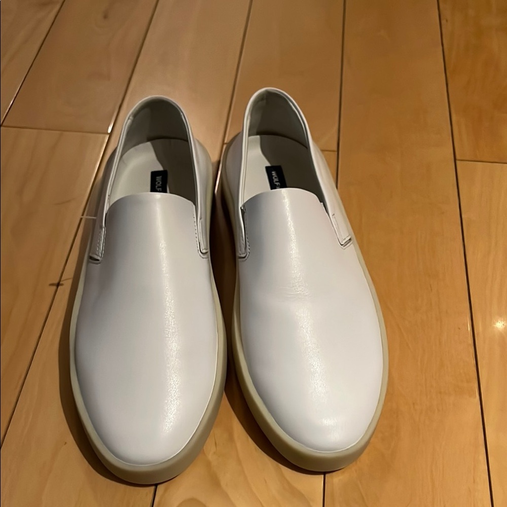 Wolf and Shepherd White Slip-On Shoes